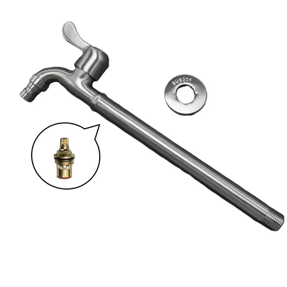 25/30CM 304 Stainless Steel Extended Wall Faucet Garden Bathroom Sink Mixer Tap For Home Renovation Wall Mount Water Tap