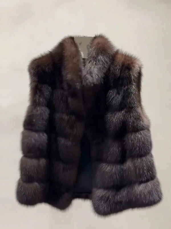 2025 New Eco-Friendly Short Women's Fur Vest Purple Mink Coat Warm Plush Autumn Winter Outerwear Vintage Style No Brand