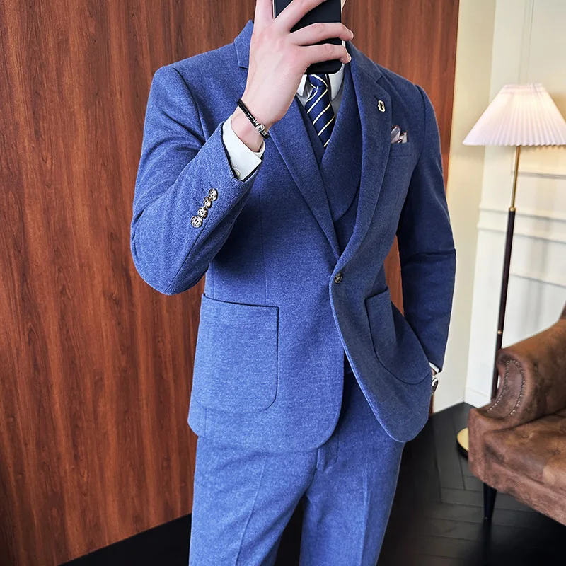 

Men's Single Button Business Suit S-5XL (suit + Vest + Trousers) High-end Handsome Wedding Slim Solid Color Suit Three-piece Set