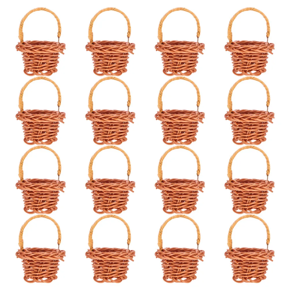 

16pcs Wicker Rattan Mini Baskets Light Brown Portable Storage Small Wall Decor Photography Props Country Style Home Baskets