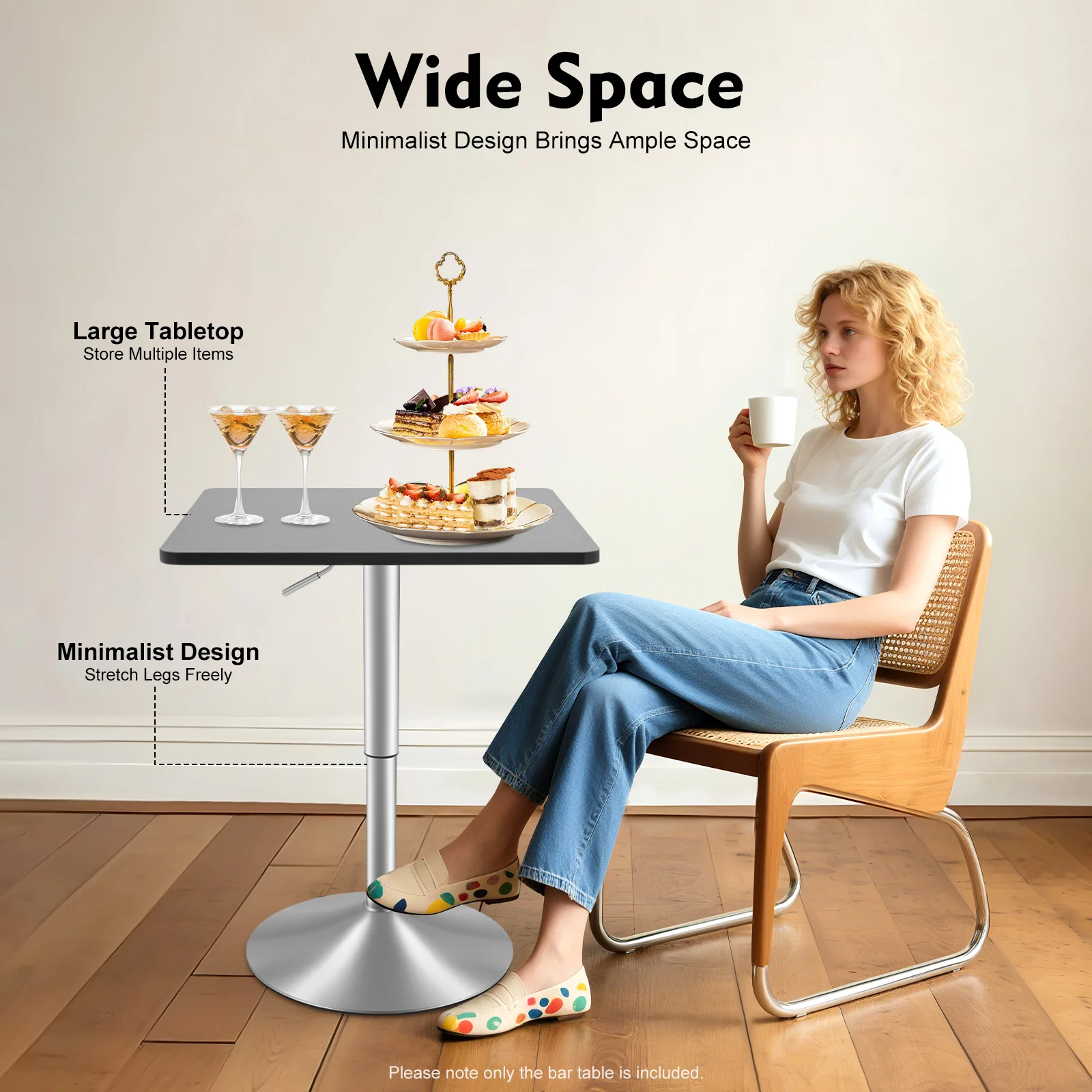 Tavolo da bar ad altezza regolabile con 360 °   Piano girevole, scrivania per isola da cucina in MDF con carico da 330 libbre per ufficio caffetteria domestico, nera