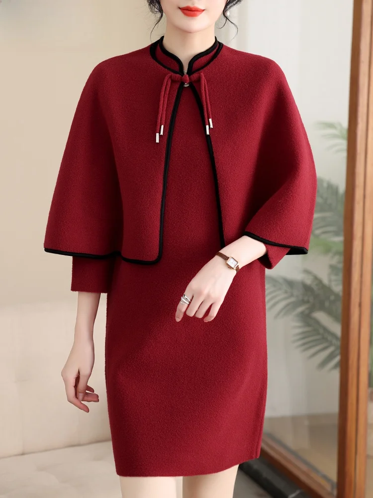 

Sli Mid-Length Dr for Middle-Aged Women Faionable Korean Sle Nylon And Polyester Blend Spring Autumn Dr
