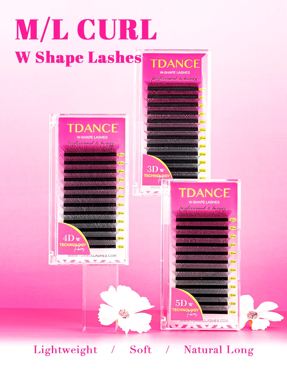 TDANCE M/L Curl 3D/4D/5D W Lashes Eyes 0.07 W-Form Wimpernverlängerungen 7-14mm Natürlich Weich Professionelle Wimpern 12 Reihen – Detail 1