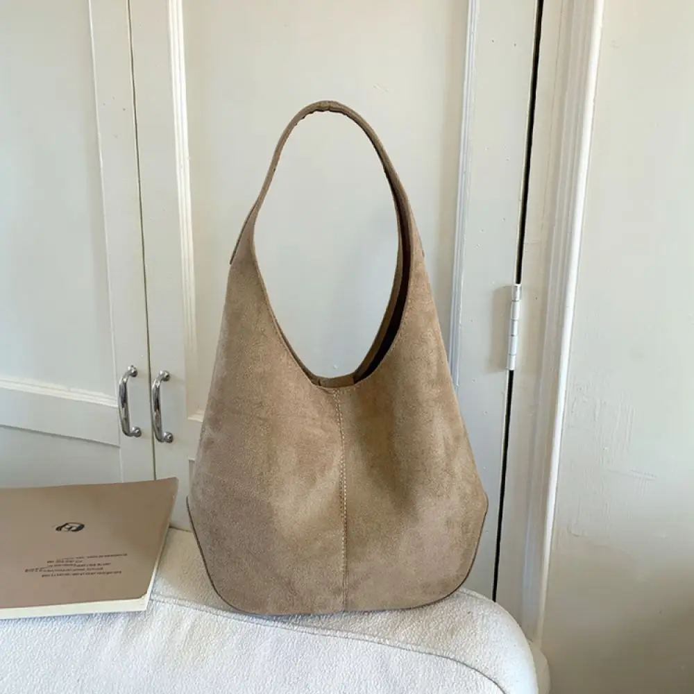 Vintage Korean Suede Underarm Bag Large Capacity Shoulder Tote Fashion Handbag Soft Texture Women Casual Commuter Purse