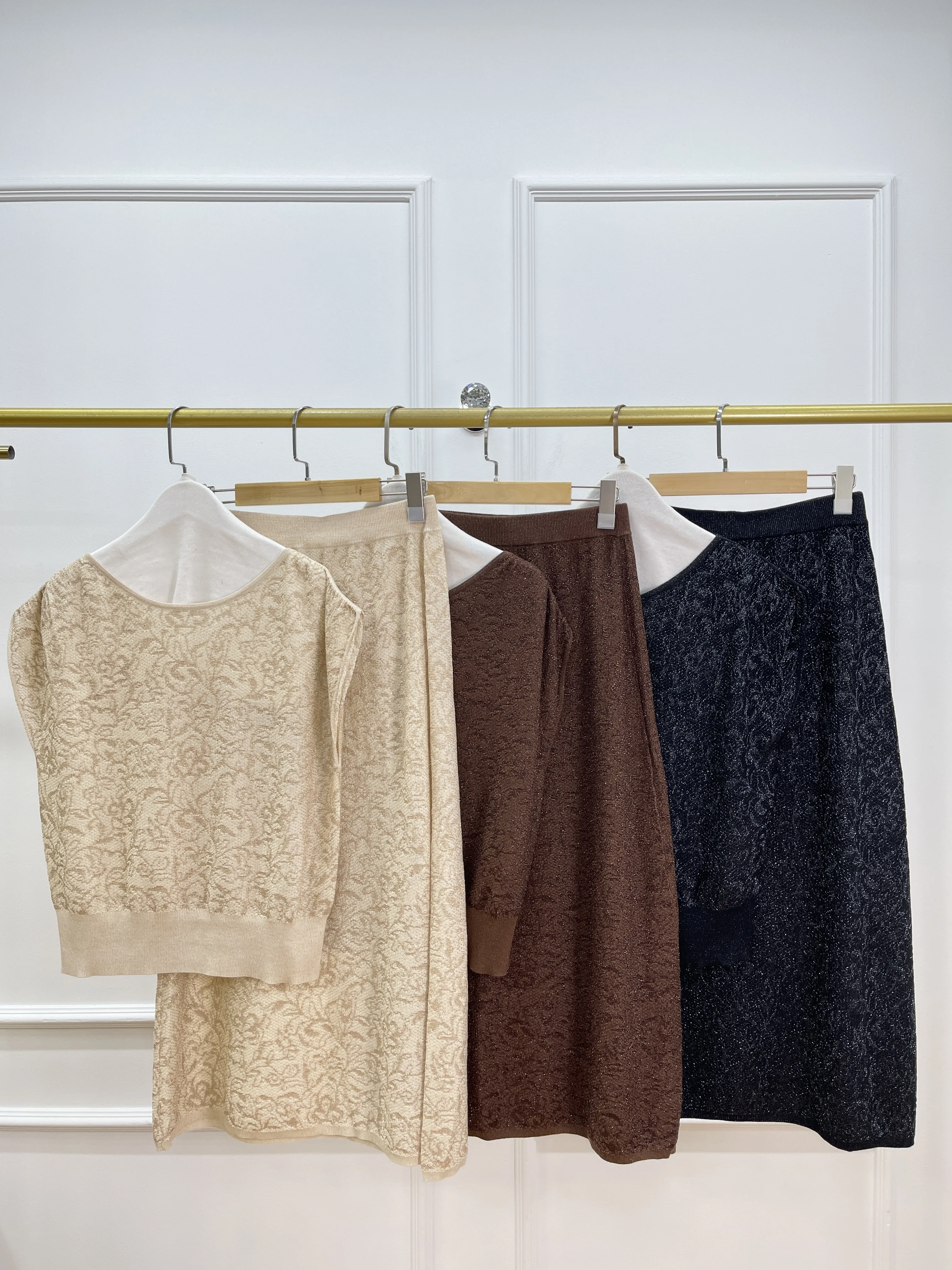 

Women'S Clothing 2025 Spring And Summer New Silk Cotton Suit One-Shoulder Beaded Sleeveless Top Pattern Skirt For Women