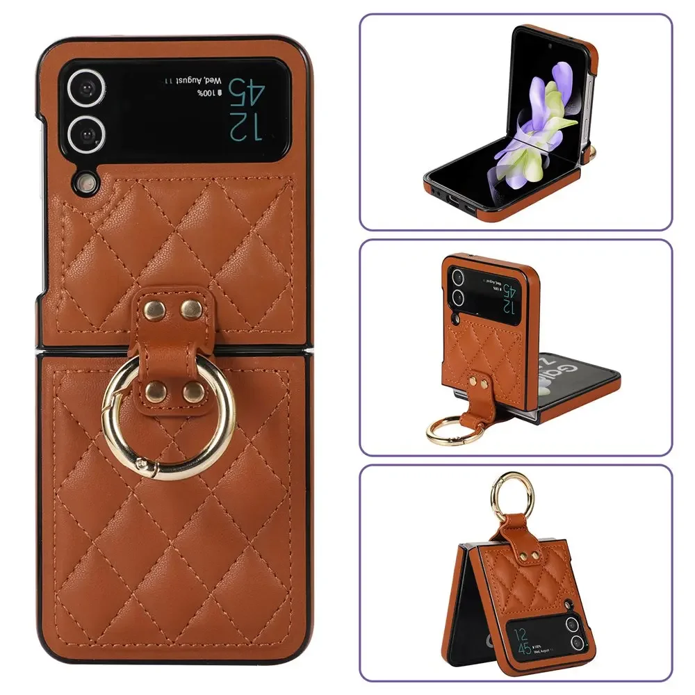 Etui z uchwytem na pierścień do Samsung Galaxy Z Flip 4, skórzane, luksusowe, modne, odporne na wstrząsy etui do Samsung Z Flip 3 4 Flip5 5G Cover