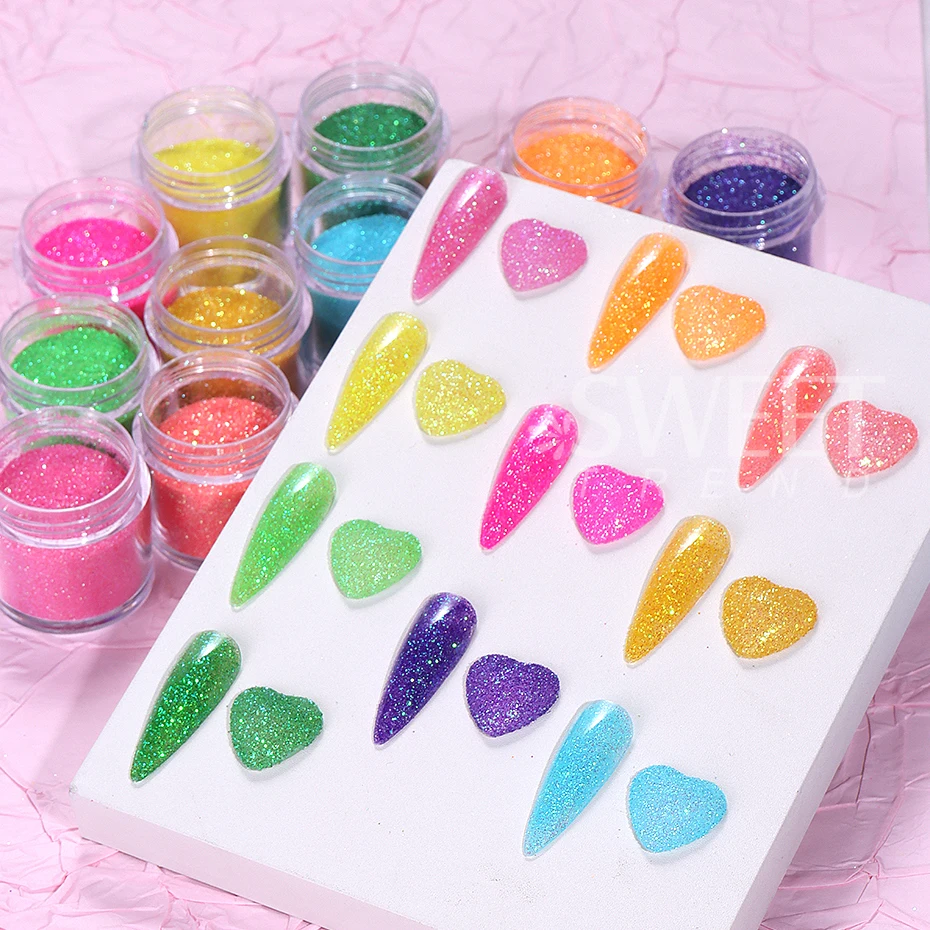 10g Sparkly Holographic Nail Glitter Powder Flakes UV Gel Polish Shinning Chrome Pigment Dust Manicures Decoration Accessories