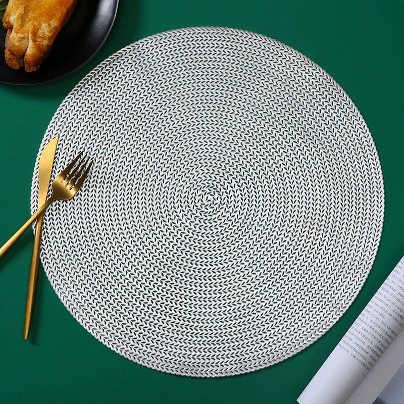 

Placemats PVC Wheat Ear Round Mat Heat-resistant Waterproof Anti-slip Coaster Home Coffee Kitchen Bowl Mats Rustic Style 38CM