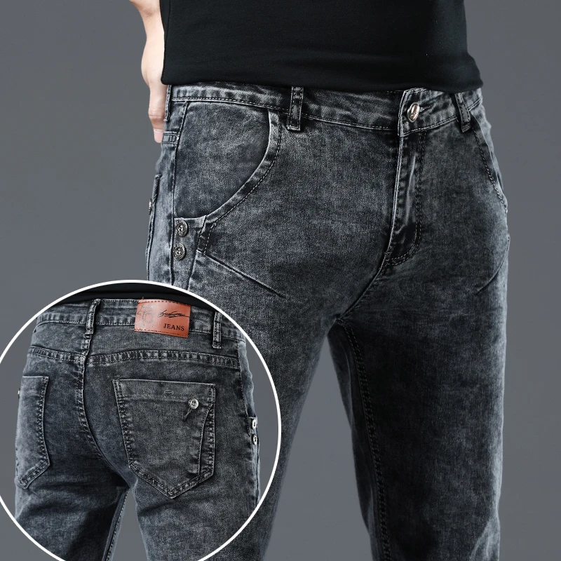 

Four Season Men's Denim Jeans Black Design Cotton Male Pants Stretch Slim Fit Daily Dropship Trousers Classic Style Teenager