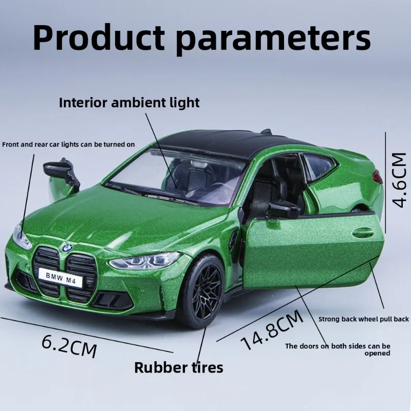 CCA Modello in lega pressofusa in scala 1/32 BMW M4 G82 Veicolo giocattolo Bambini Ragazzo Collezione regalo di compleanno Voiture in miniatura Decorazioni per la casa