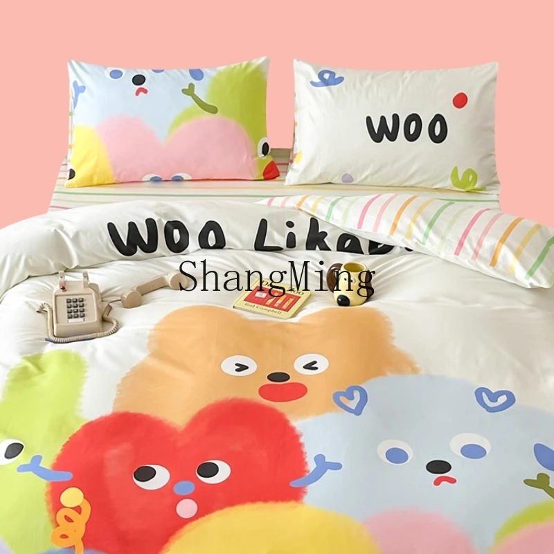 

ZYY soft cotton four-piece set cute dormitory bed sheet mattress bedding