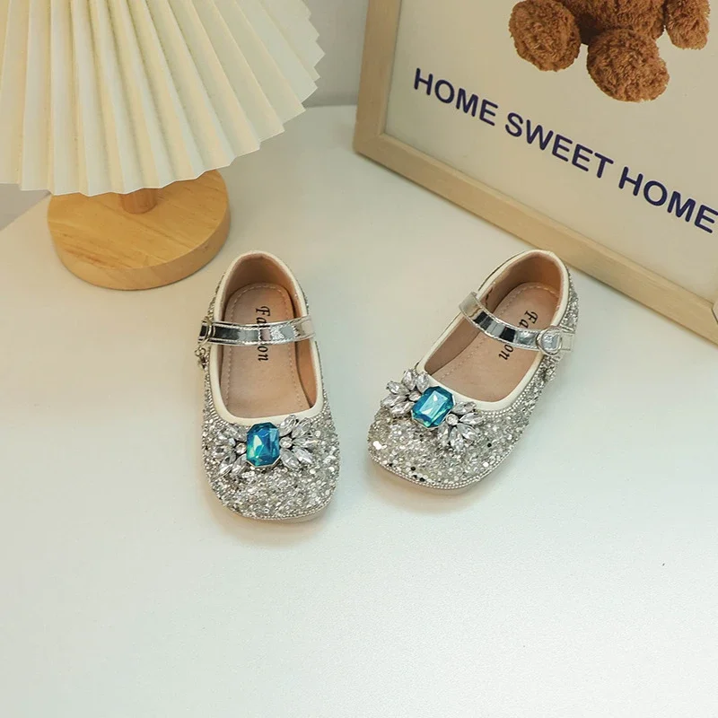 Little Girl Leather Shoes Spring Autumn Luxury Rhinestone Children\'s Flats Fashion Sequins Kids Causal Princess Ballet Shoes