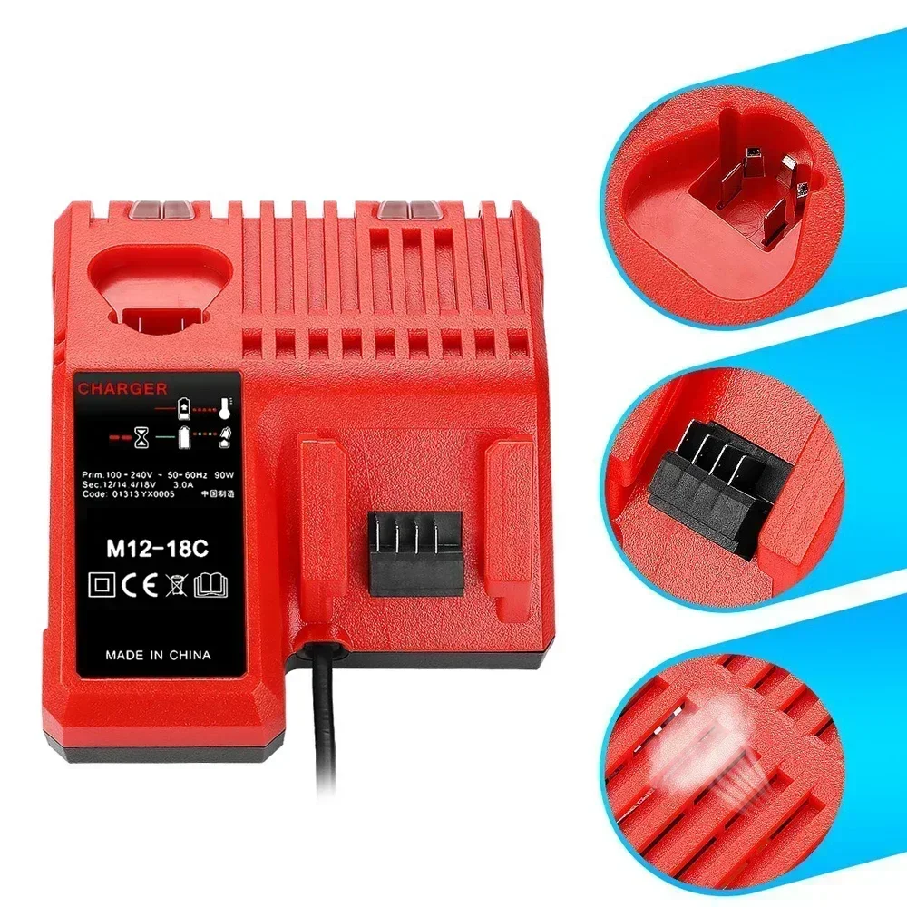 Baterias recarregáveis para milwaukee m18b5 xc bateria de íon de lítio 18v 9.0/6.0/12.0ah carregador de bateria para milwaukee m18 12v ~ 18v