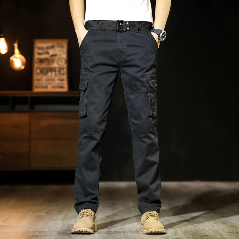 Pantalon de travail respirant pour hommes, coupe couvertes, couleur unie, jambe droite, décontracté, version coréenne, automne et hiver