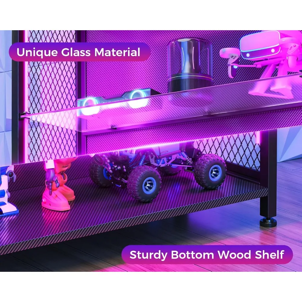 Armário de exibição MOTPK com luzes LED, vitrine com prateleiras de armazenamento de vidro, armário de curiosidades de 4 camadas para colecionáveis, display