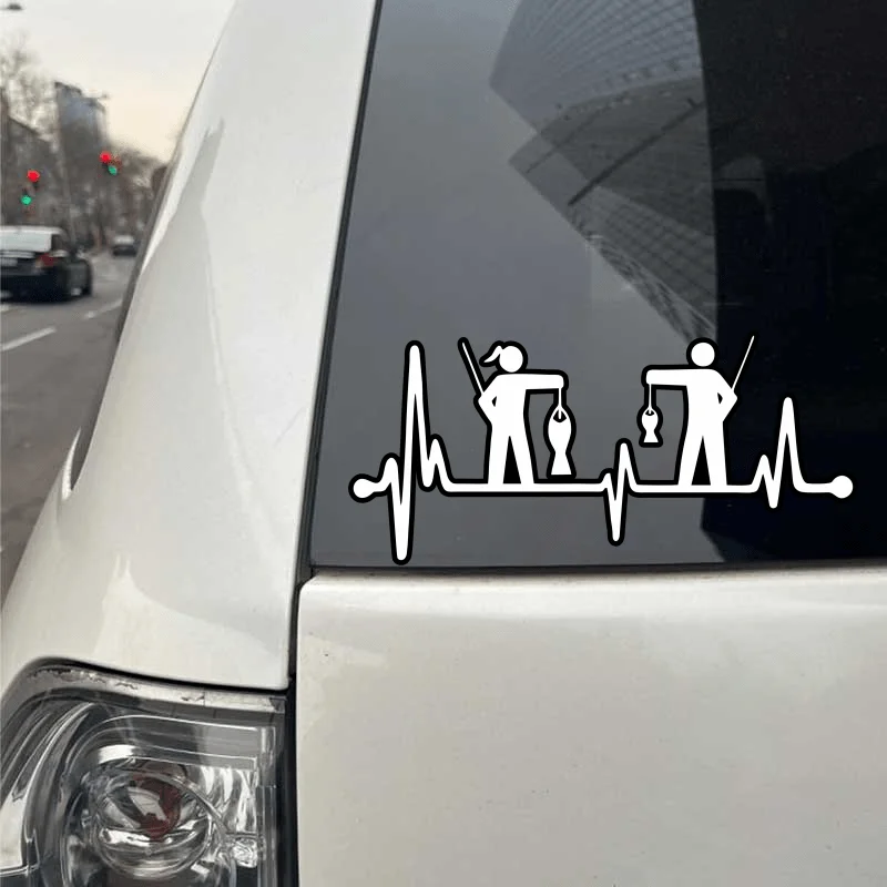 Fishing Lover Couple Heartbeat Vinyl Waterproof Sticker Decal for Auto Bumper Window Motorcycle Laptop Outdoor Styling Decor