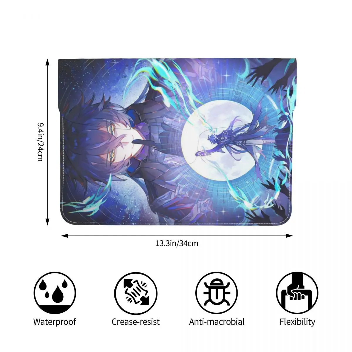 Game Role Flins Genshin PU Leather Horizontal Laptop Sleeve Shockproof Soft Lining Notebook Case 13 Inch