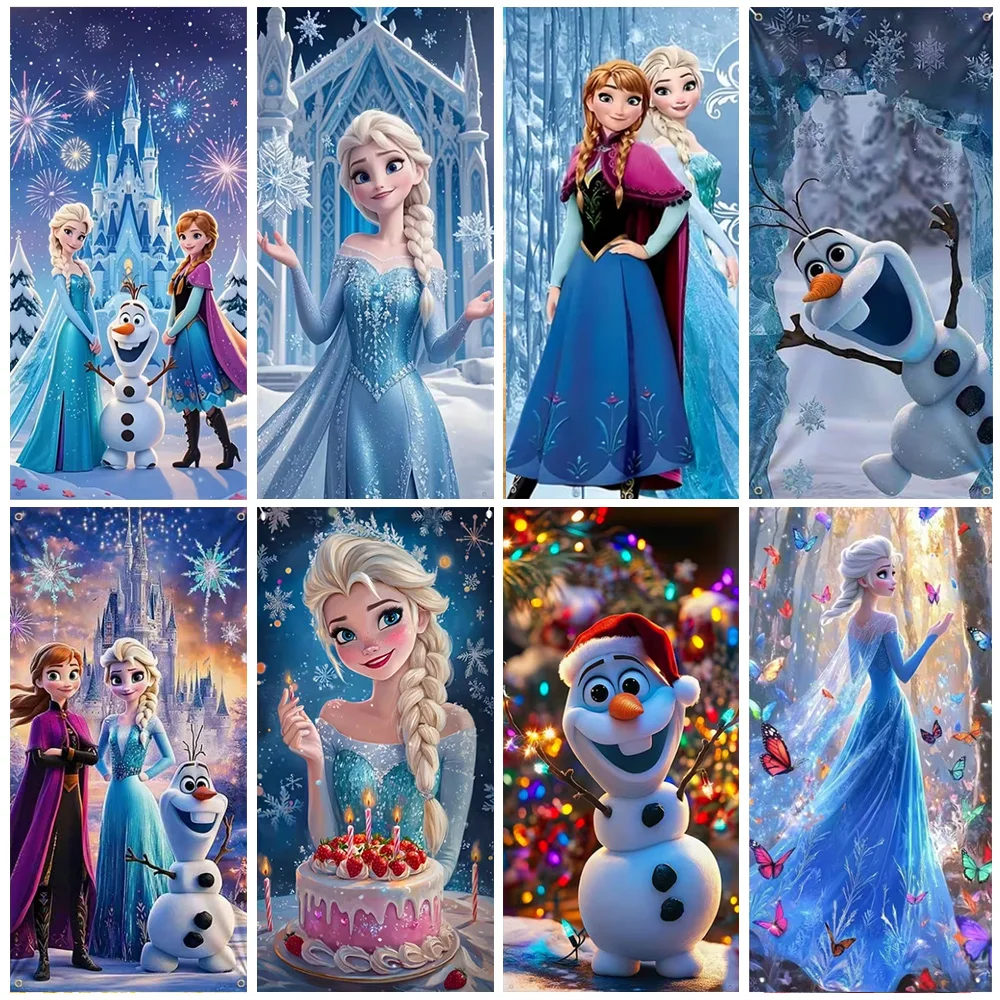 

Disney Frozen Elsa Anna Princess Party Door Banner Girl Birthday Party Decoration Olaf Backdrop Baby Shower Supplies Photo Prop