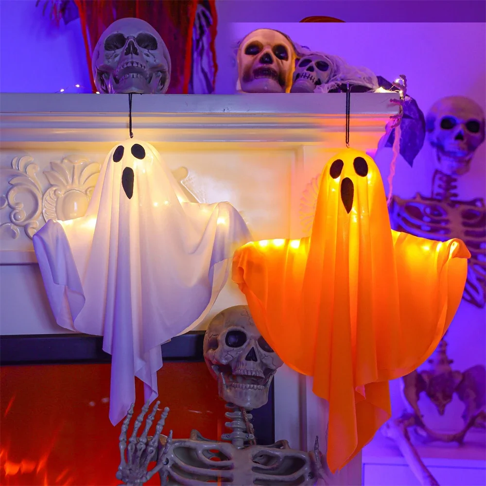 

2024 Halloween Party LED Glow Ghost Indoor Outdoor Home Decoration Supplies Haunted House Bar Hanging Horror Props With Lights