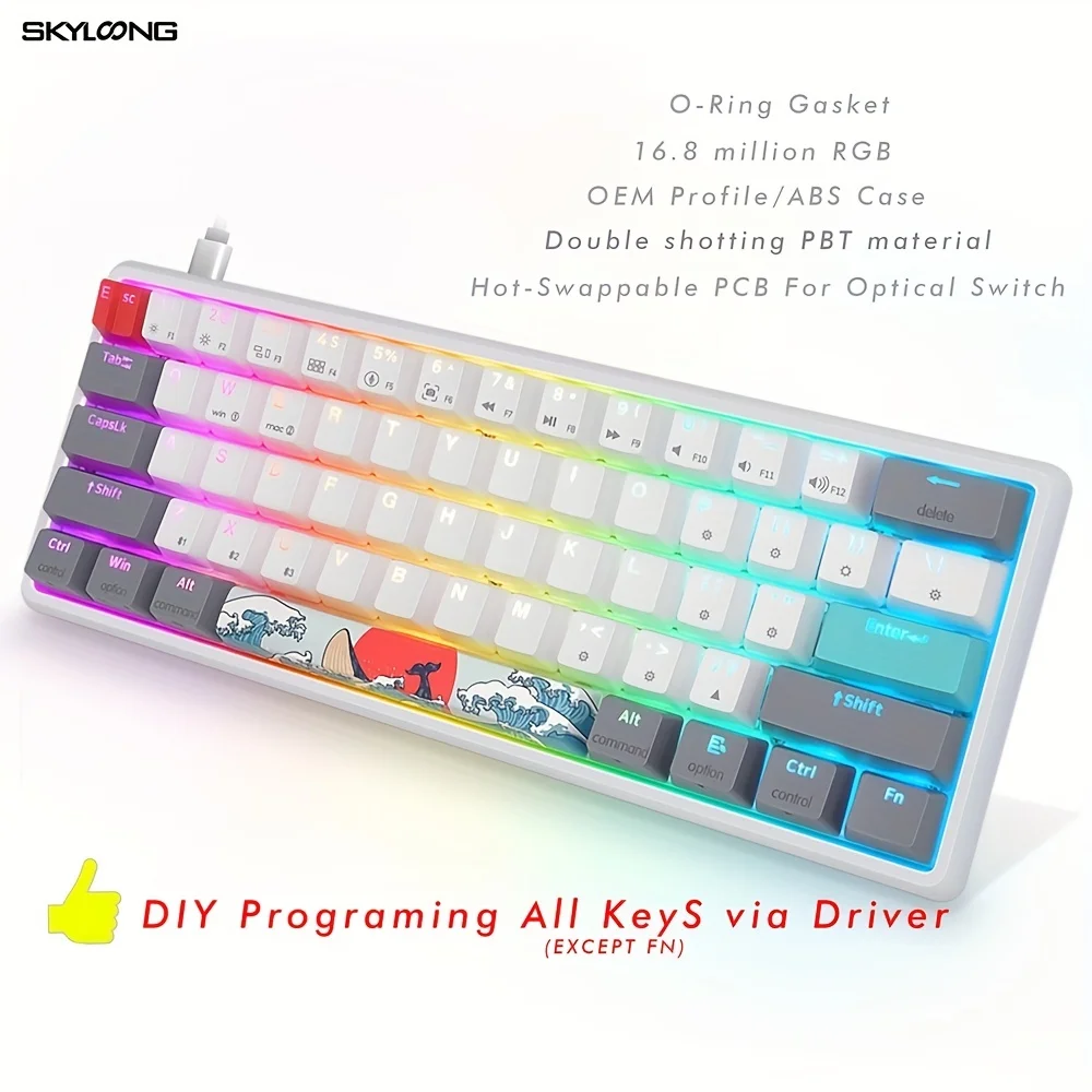 

SKYLOONG SK61 Optical Switch 60% Keyboard Hot-swappable Double-shot PBT Keycaps RGB backlit Wired Gaming Mechanical Keyboard