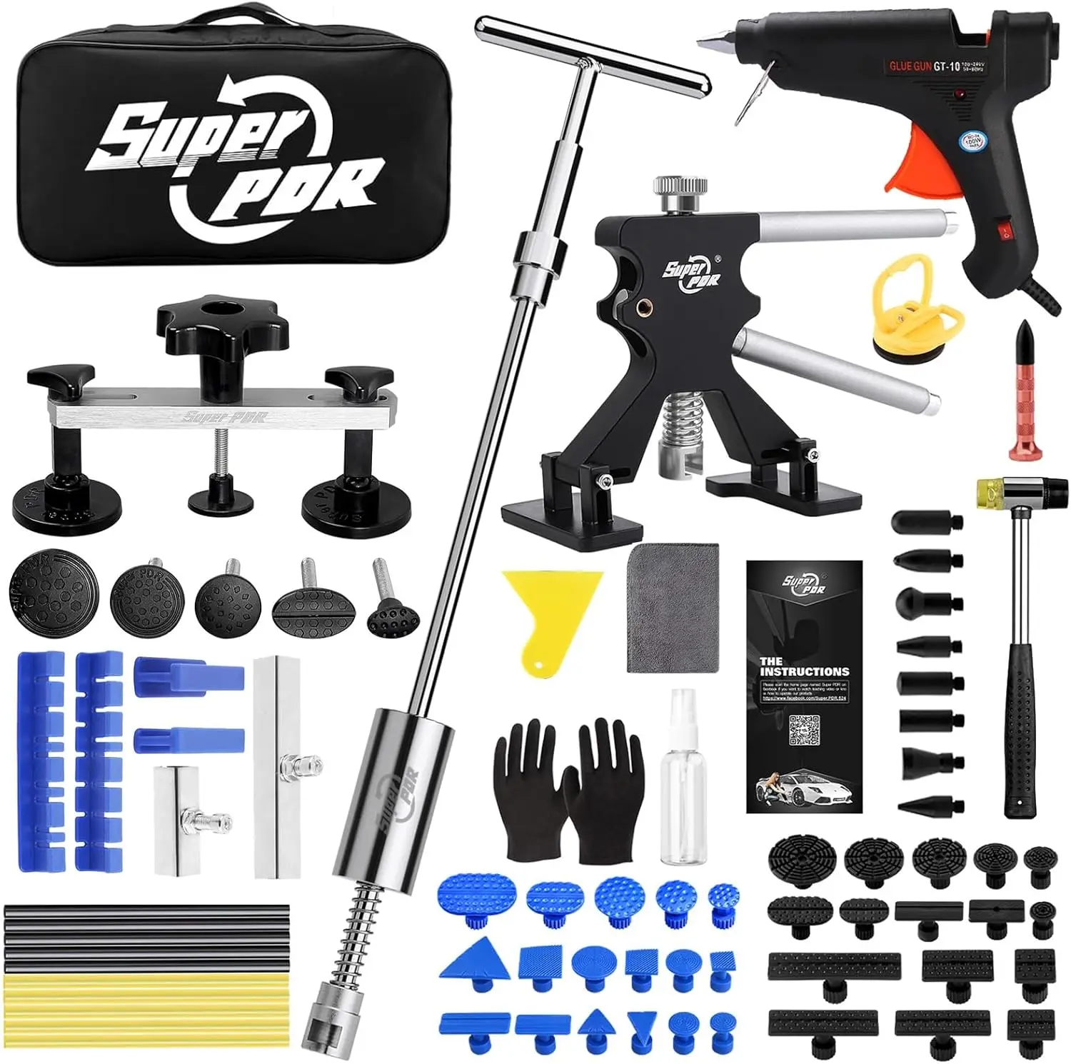 

Car Dent Repair Kit with Dent Lifter, Slide Hammer, Bridge Puller, Glue Gun & Suction Cup for Car Body, Appliance, or Hail Damag