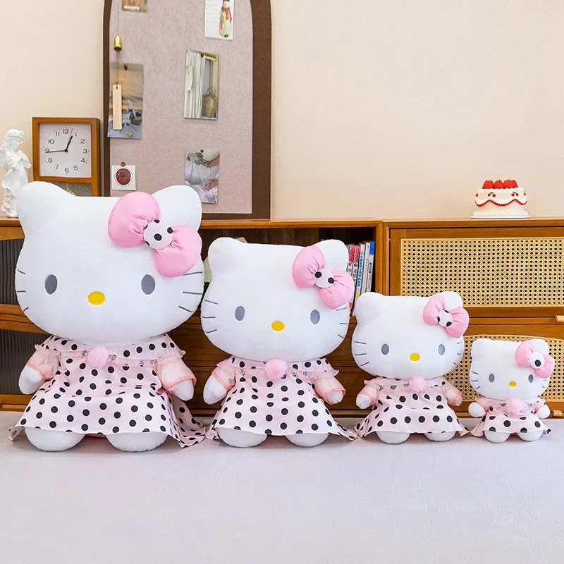 

Плюшевая кукла Sanrio Hello Kitty в горошек с бантом, очень мягкая, милая игрушка, большой размер, экспортная коллекция, подарок на день рождения для девочек и детей