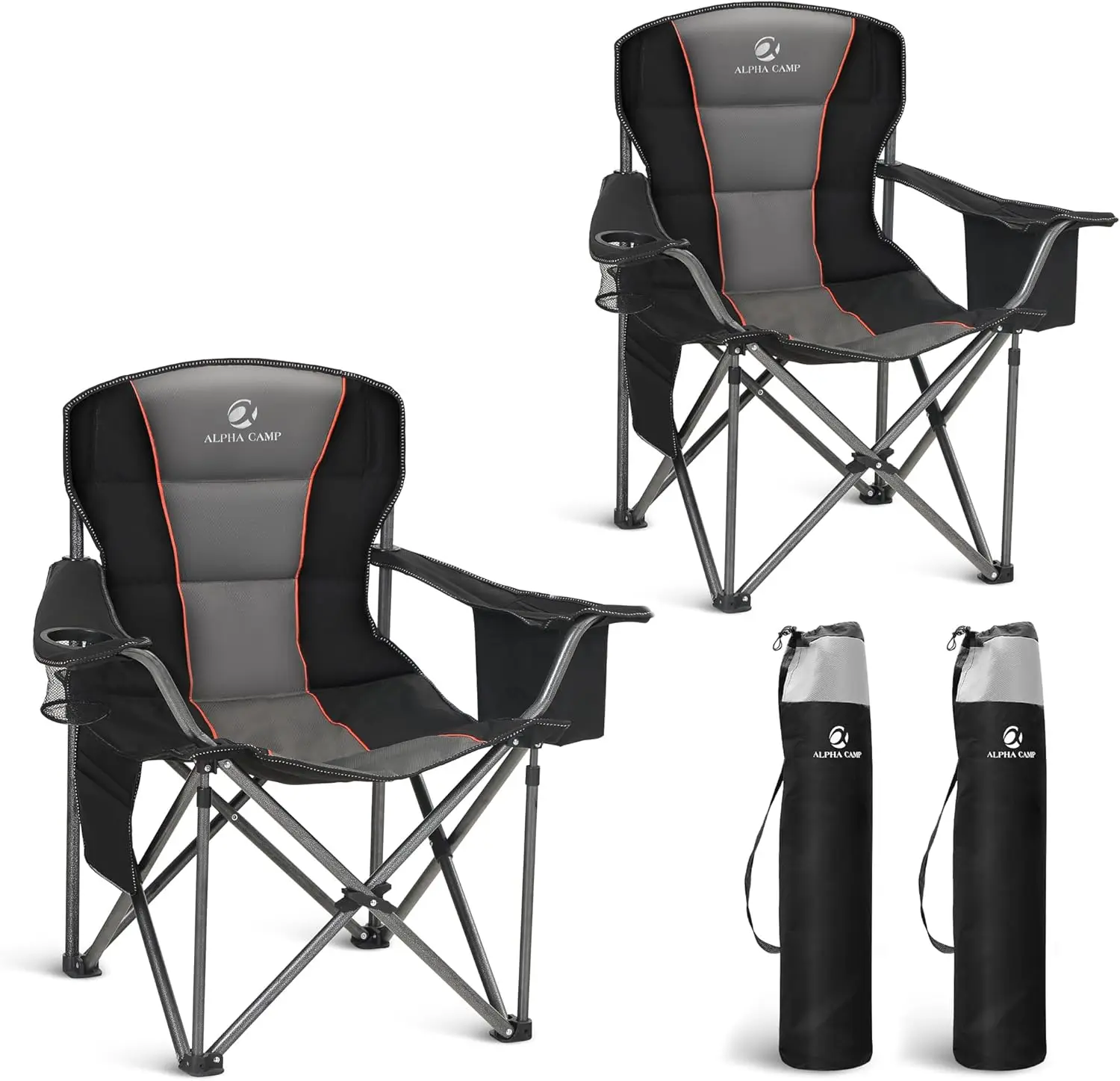 Folding Camping Chair Oversized Heavy Duty Padded Outdoor Chair with Cup Holder Storage , 450 LBS Weight Capacity,