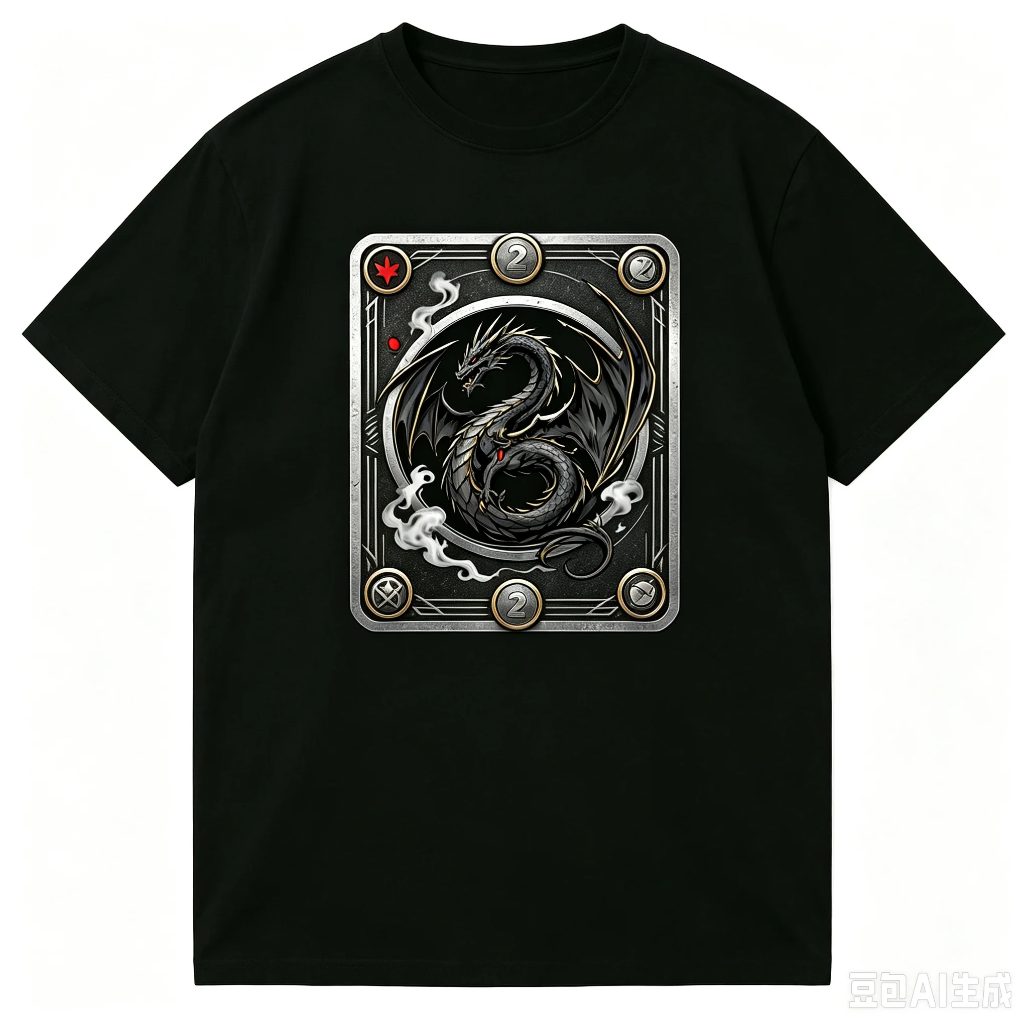 Gothic Fantasy Black Dragon Magic Circle Tee Unisex Mythical Creature Cotton T-shirt
