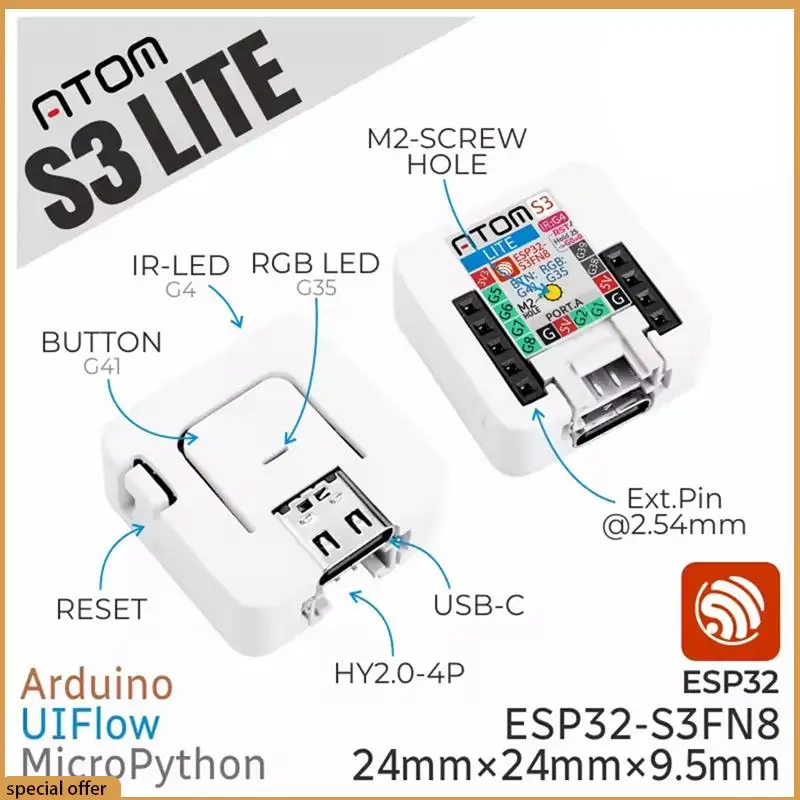 

A68Z ATOMS3 Lite ESP32S3 Комплект разработки Iot, интеграция AI, беспроводное программирование для обучения и прототипирования