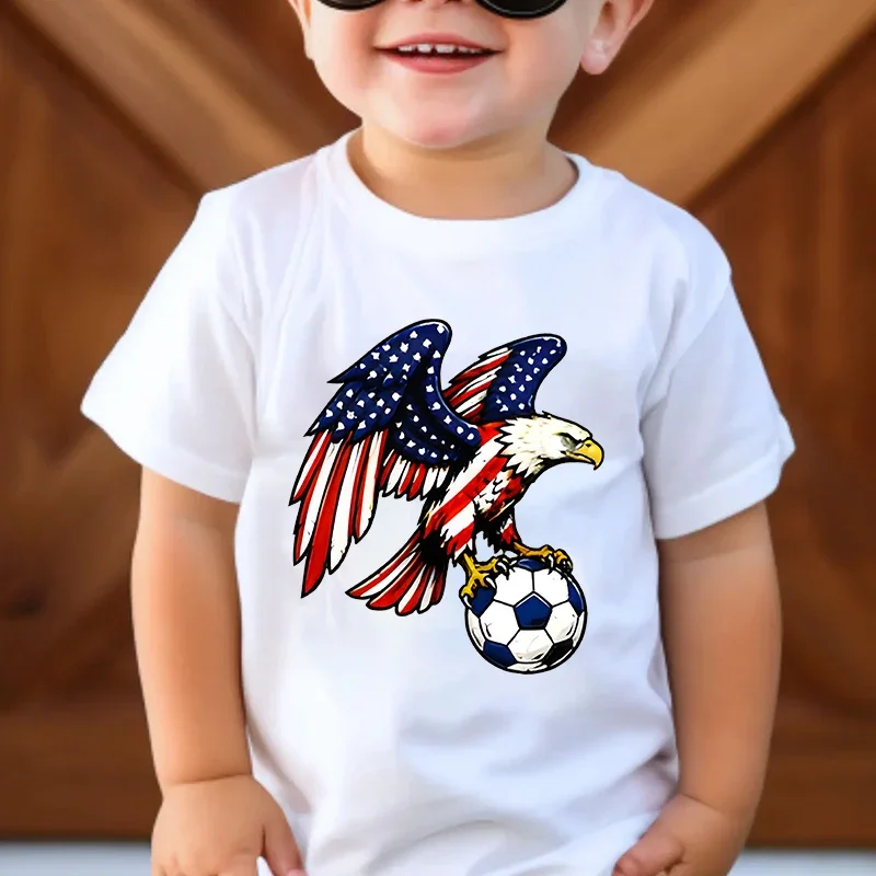 Latest model eagle-pattern children's round-neck soft-touch pure cotton T-shirt - Fan of football gift short-sleeved top