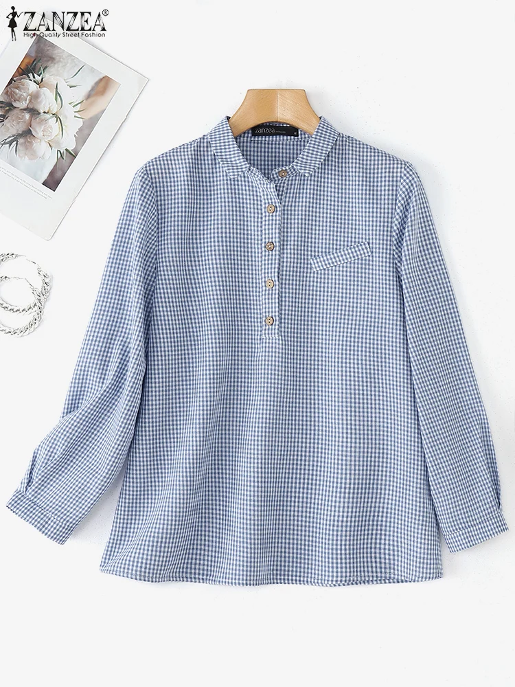 

ZANZEA Plus Size Shirts Women Long Sleeve Plaid Tops 2025 Autumn Fashion Blouse Lapel Buttons Casual Print Korean Blusas Tunic