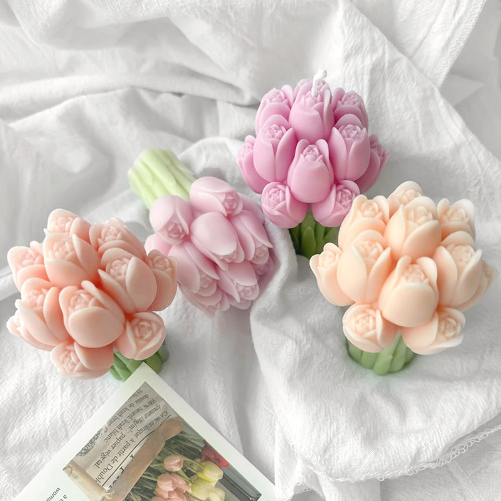 Tulpe Blume Silikonform für Blumenstrauß Duftkerze Pflanze Gips Seifenform Valentinstag Schokoladengeschenke Hochzeitstorte Dekor