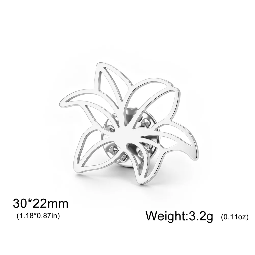 Butterfly Rose Plumeria Brooch Pins Hollow Out Stainless Steel Flower Lapel Pin