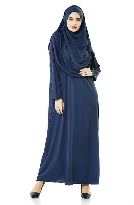 IQRAH One-Piece Prayer Gown-Prayer Rug-Rosary-Worship Set-Navy Blue