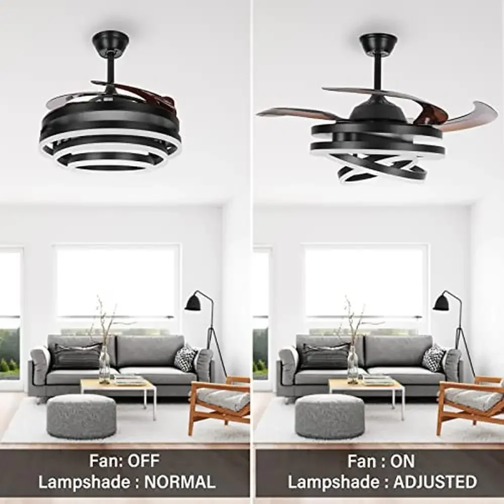 48 "LED Ventilador de teto retrátil 3 cores 6 velocidades regulável silencioso controle remoto luzes lustre invisíveis fácil instalação moderna