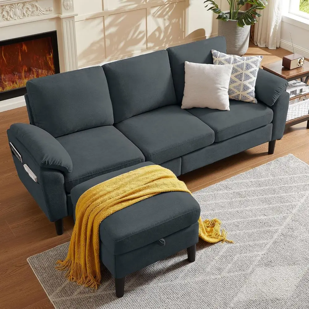 

Раздвижной секционный диван 80 дюймов, маленький L-образный 3-местный диван с откидным шезлонгом для хранения, диваны из полиэстеровой ткани для гостиной