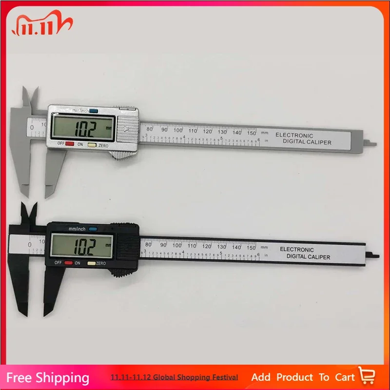 

150mm Plastic Vernier Caliper 6 inch LCD Screen Electronic Digital Caliper Carbon Fiber Millimeter Conversion Calipers Black