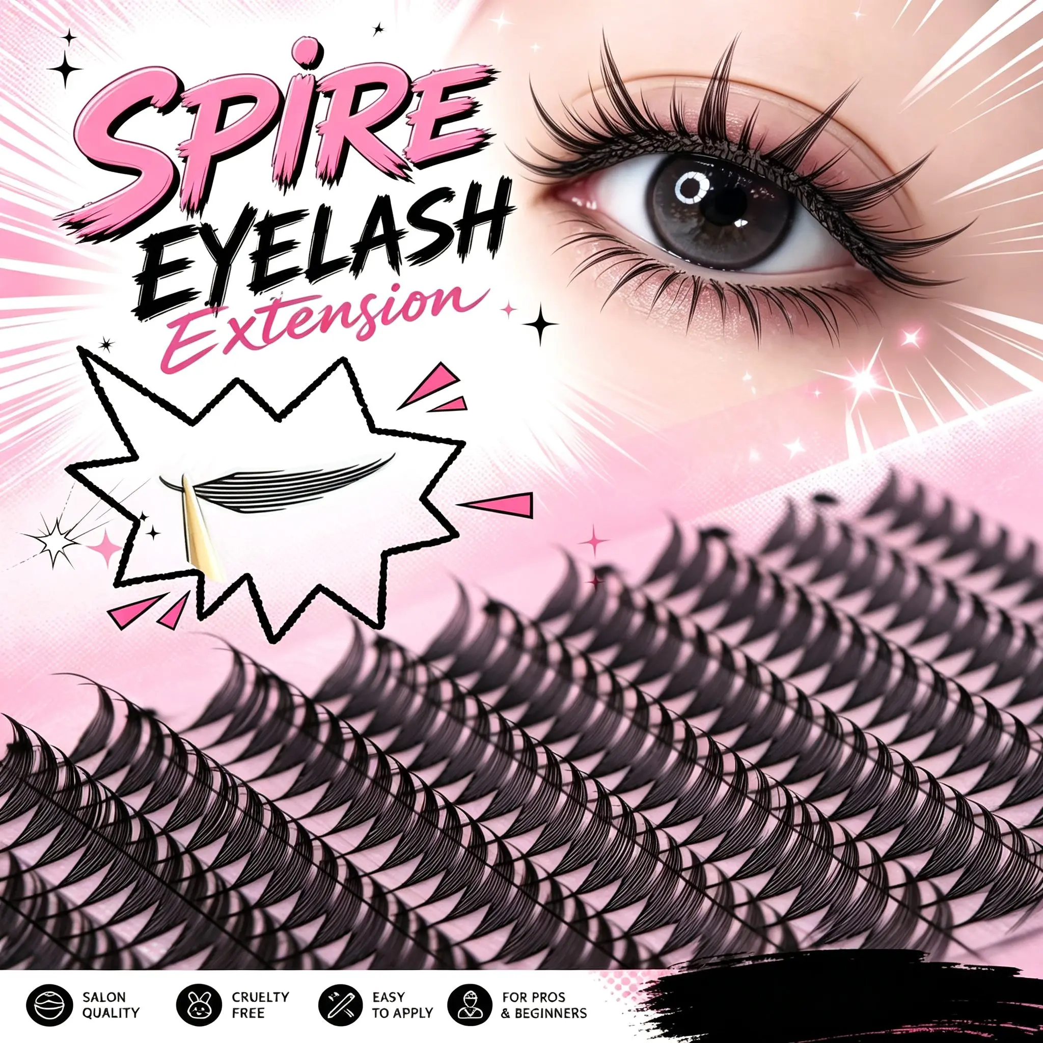 Funny Eyelash Extension - Comic Spire 속눈썹 연장 천연 경량