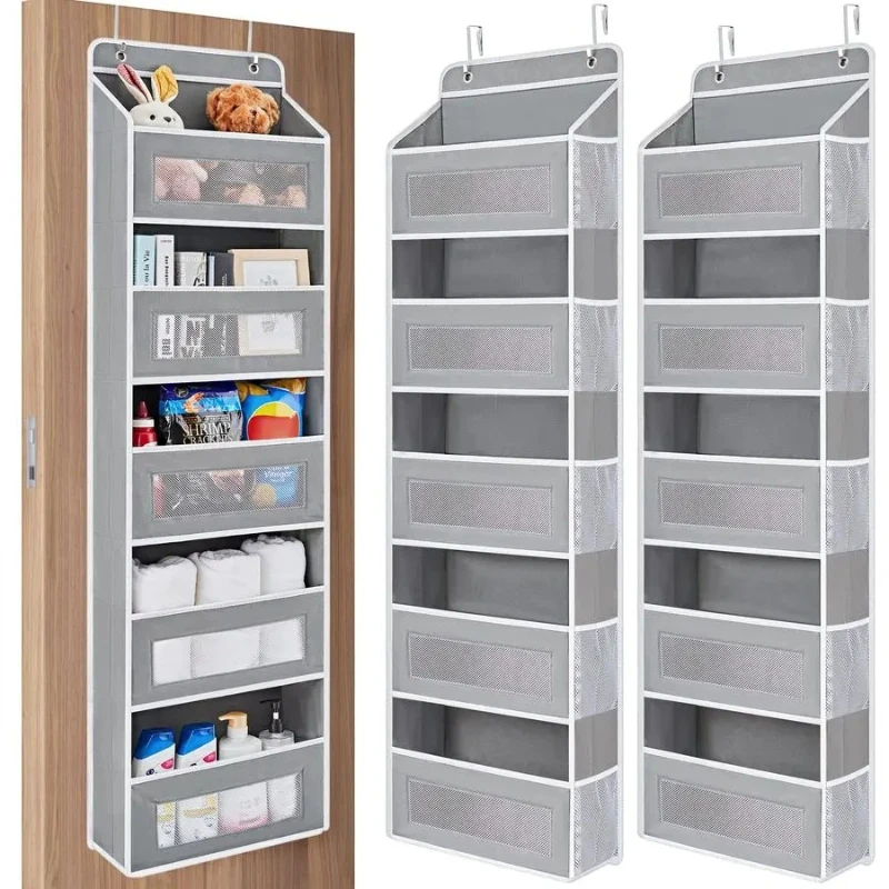 2 Pack Over the Door Organizer Storage, 5 Shelf Hanging Door Organizer with 5 Large Capacity Pockets, Anti Tilt 44 lb Load Behin