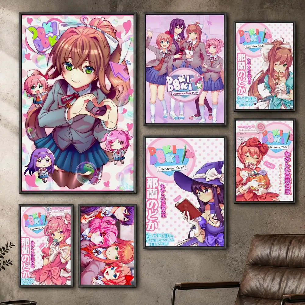 Game Doki Literature Club Horror Visual Novel Poster  PP Self Adhesive Home Garage Dorm Bar Wall Decor Aesthetic Retro Gift