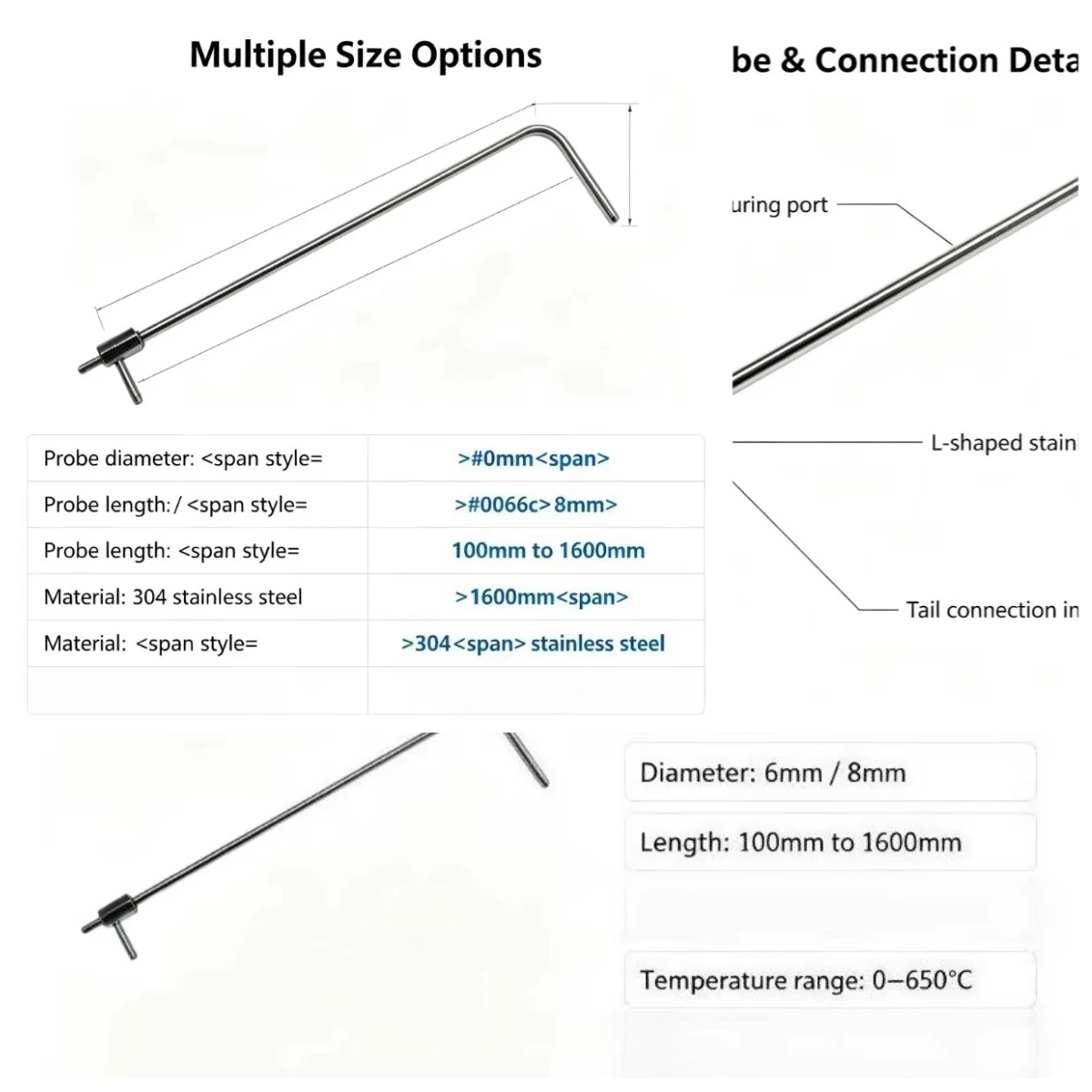 OD 6mm L-Shaped Pitot Tube Air Velocity Pressure Probe Multiple Lengths for Duct Air Flow Wind Speed Testing Instrument