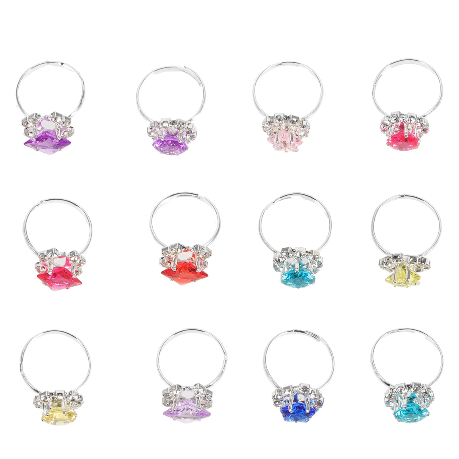 12 Pcs Child Ring Toy Kid Gift Girl Diamante Beautiful Flower Rings for Teen Girls