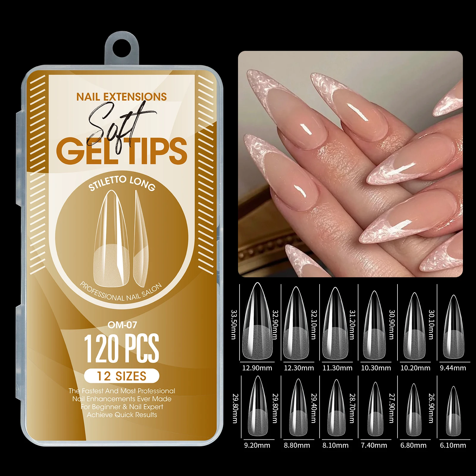 120 Stück Halbmatte Verlängerungs-Gel-Tips, Mandel-, Stiletto-, Coffin- und French-Form, Künstliche Nägel, Vollabdeckung, Acryl, für Salon und Zuhause, Press-On-Nägel