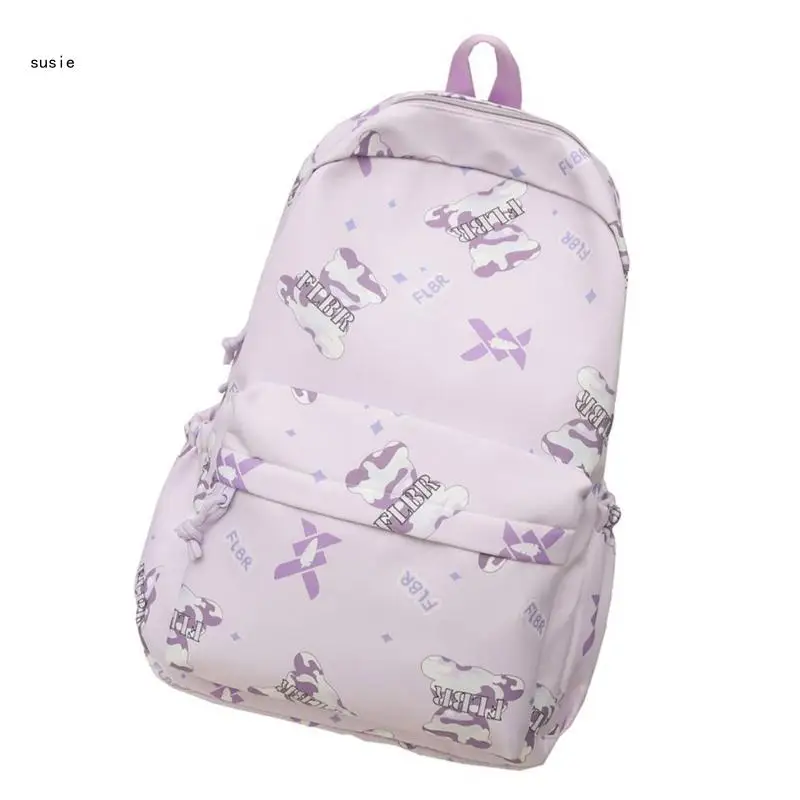 X7YA Large Capacity Backpack Student School Backpack Teen Lovely Bear Print Backpack