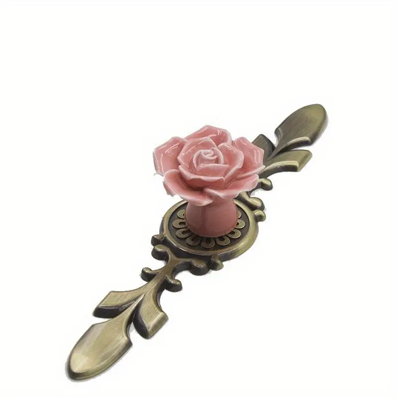1pc Small Ceramic Antique Copper Rose Single Hole Handles Hand Kneaded Bronze White Cabinet Closet European Pumpkin Pulls