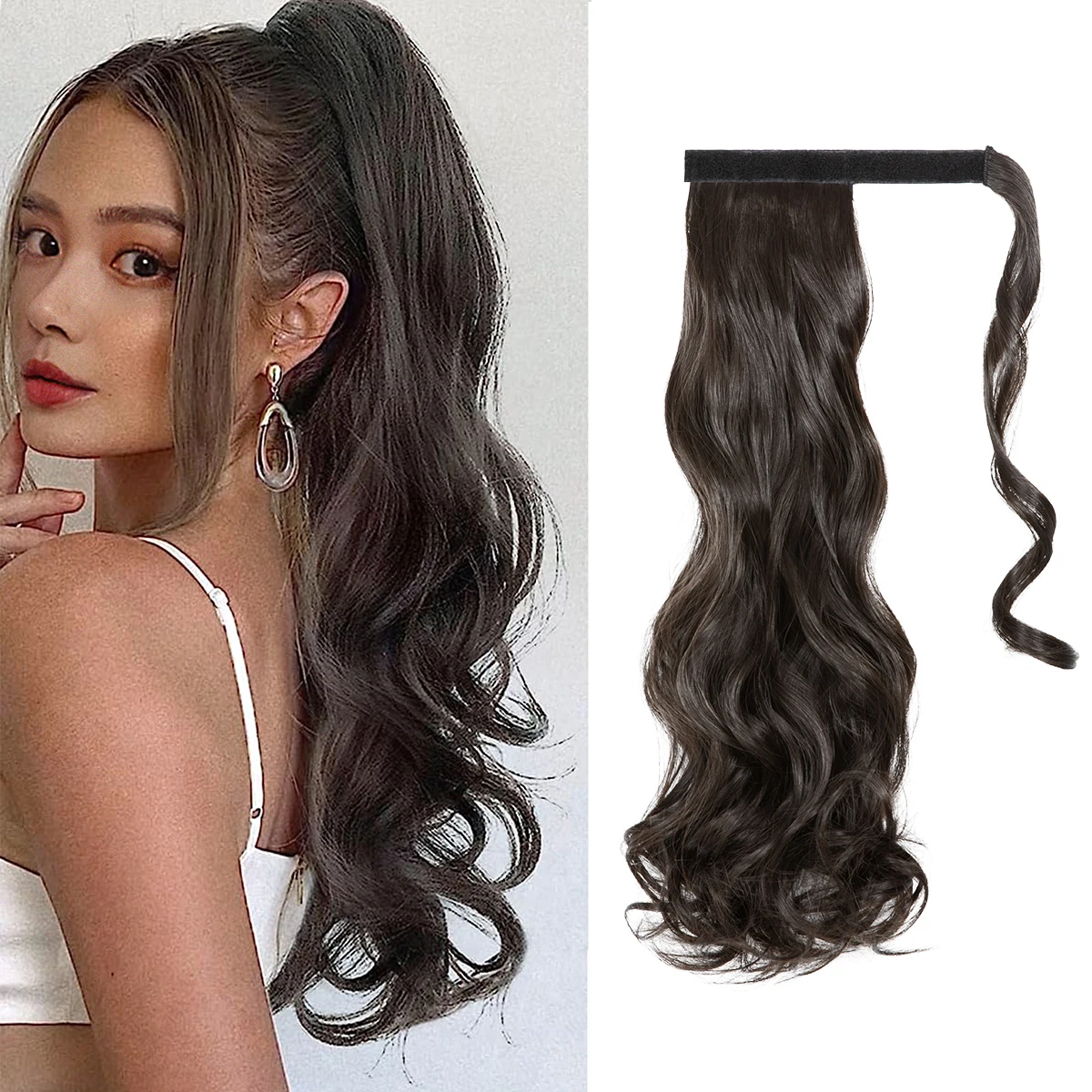 

20" Synthetic Natural Wave Hair Ponytail Extension Hairpiece Clip-in Pony Tail Heat Resistant Wrap Around Hair Piece For Women