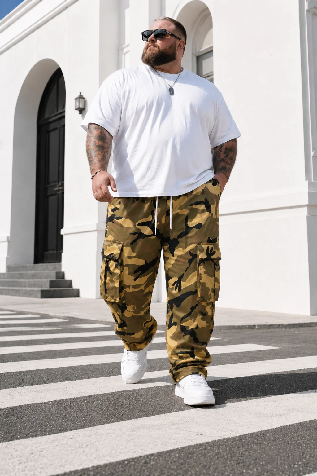 plus Size Men's Camouflage Work Pants with Foldover Pockets And Adjustable Waist Cord for Casual Wear Comfortable Design for Dai view 6