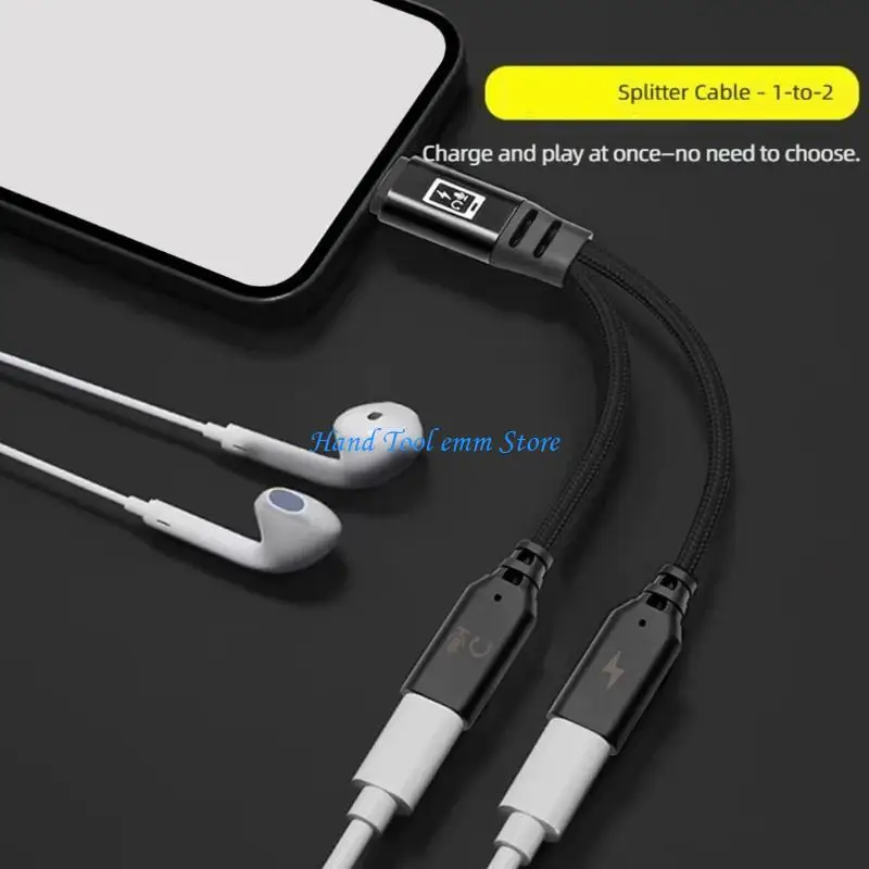 H37F Phone Charging and Sound Cable for Video Calls and Recording, Split Link with Data End, 16 Textured Cable, Metal End Design