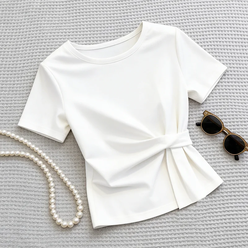 High-End European Style Women's T-Shirt Guangzhou Thirteenth Factory Summer Cotton Casual Fit Short Sleeve round Neck