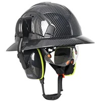 Casco de seguridad de ala completa CE con gafas integradas, orejeras, casco duro de construcción de HDPE, gorro de rescate para trabajo al aire libre, protección para la cabeza